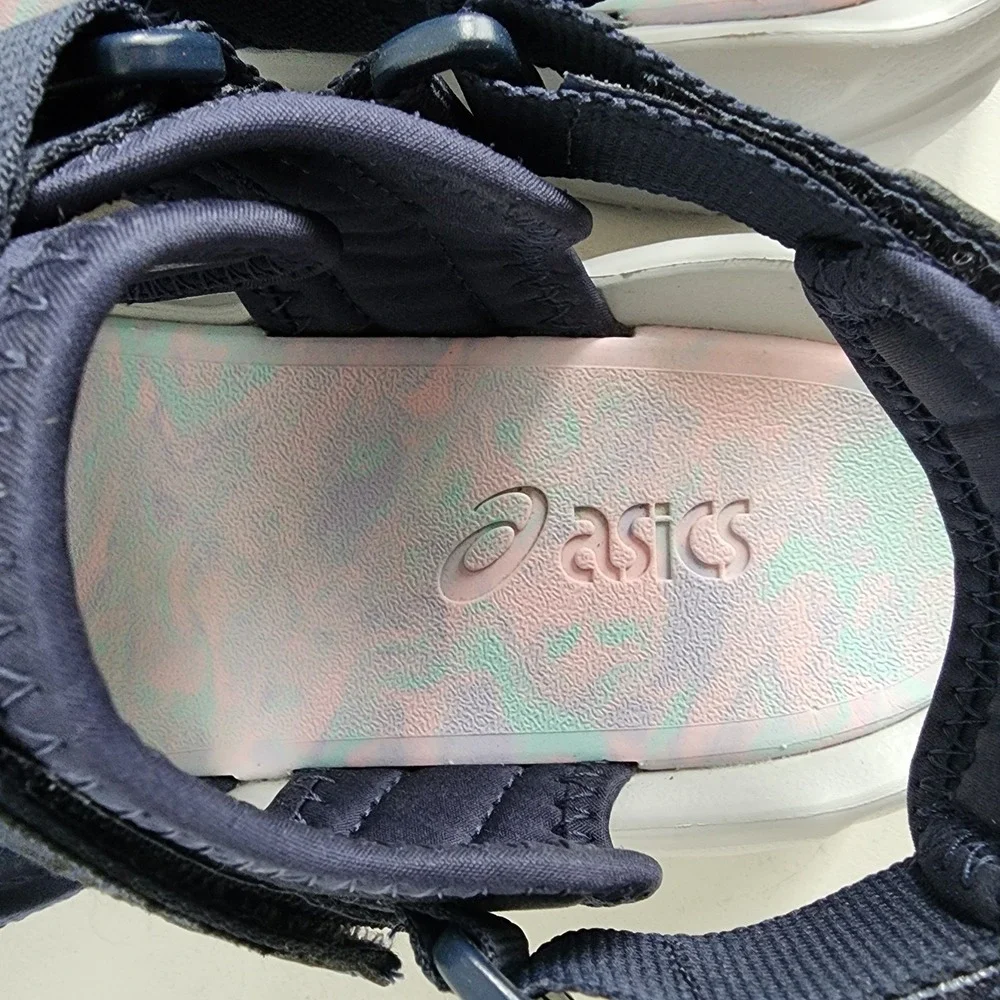 *Asics Bondal Mens 9/ Womens 10.5 ‎ Navy Blue White Chunky Strappy Sport Sandals